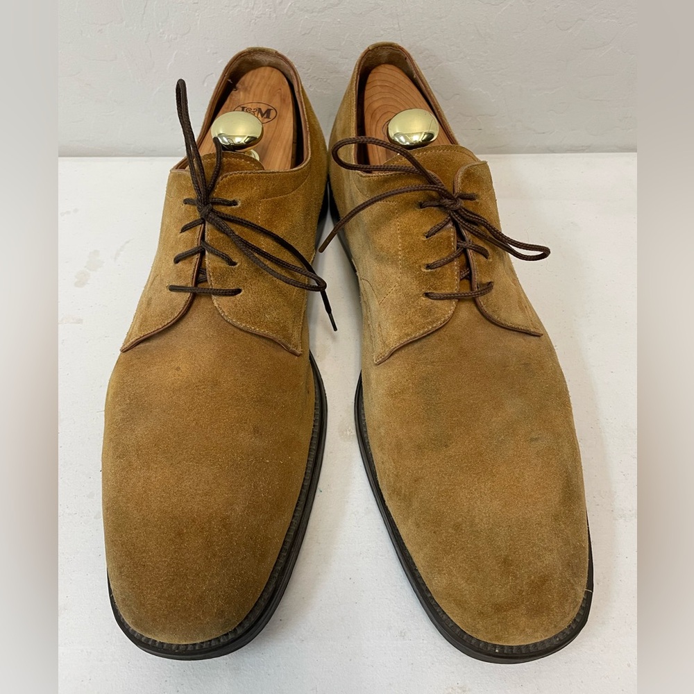 Santoni Made in‎ Italy Suede Square Toe Derby in Tan Size 12 D $650